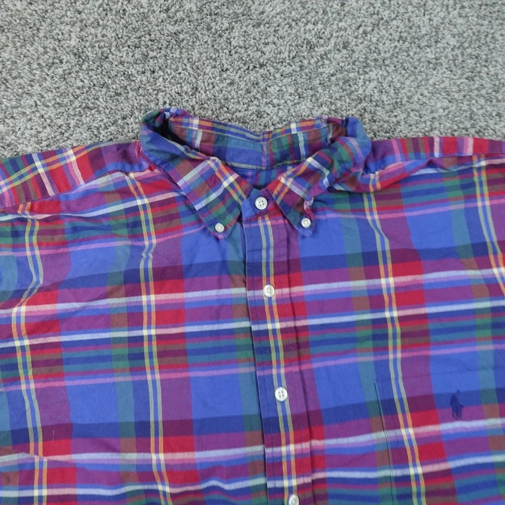 Polo Ralph Lauren Shirt Mens 3XB Red Blue Plaid Short Sleeve Button Up Pony Logo